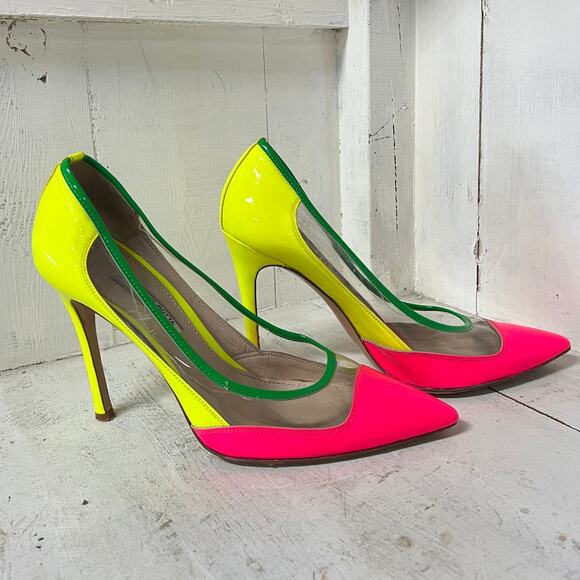 Guglielmo Rotta Plexiglass Patent Leather Stilettos Pumps Yellow/Pink 39.5 / 9 - Picture 1 of 5